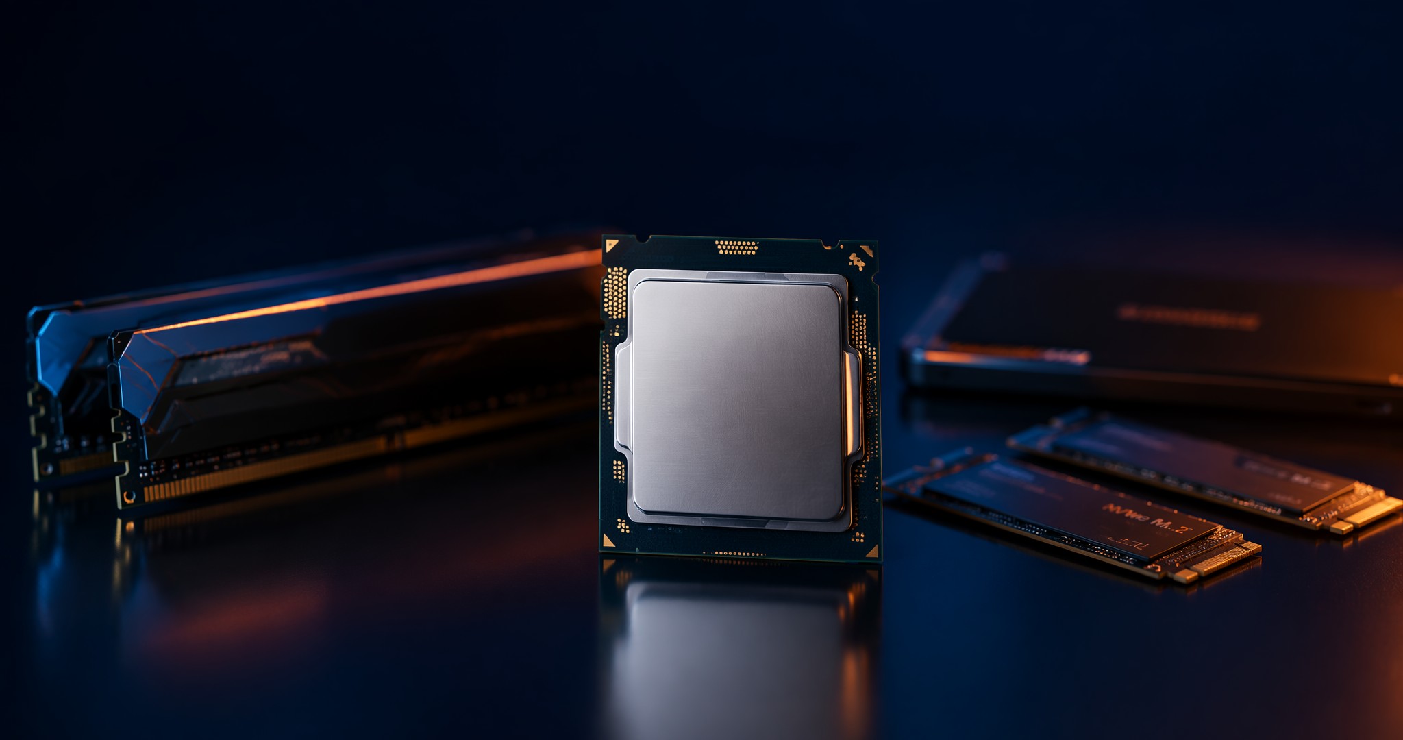 CPU, memory modules and SSD — computer components